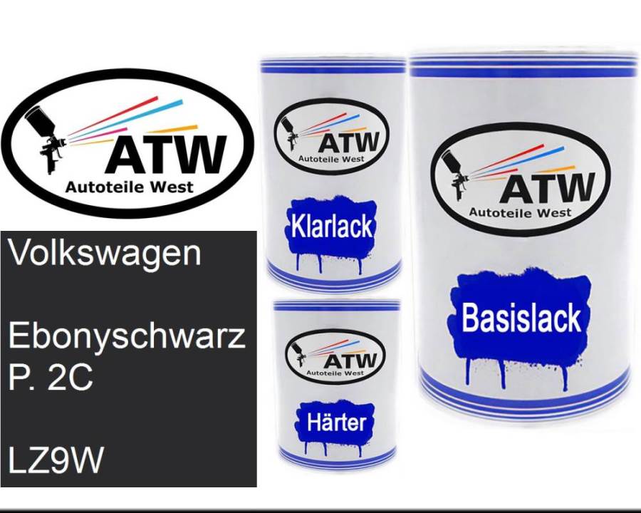 Volkswagen, Ebonyschwarz P. 2C, LZ9W: 500ml Lackdose + 500ml Klarlack + 250ml Härter - Set, von ATW Autoteile West.